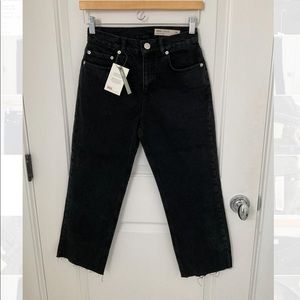 ASOS NWT High Rise Raw Hem Black Crop Jeans 28